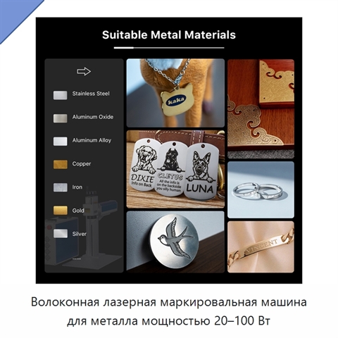 Волоконная лазерная маркировальная машина для металла мощностью 20–100 Вт