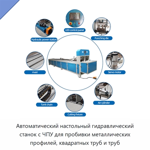 Автоматический настольный гидравлический станок с ЧПУ для пробивки металлических профилей, квадратных труб и труб