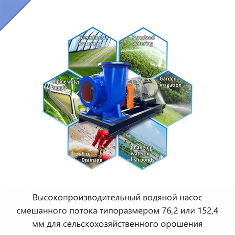 Высокопроизводительный водяной насос смешанного потока типоразмером 76,2 или 152,4 мм для сельскохозяйственного орошения