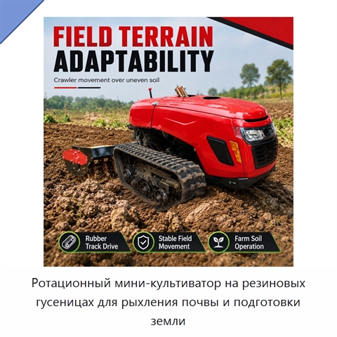 Ротационный мини-культиватор на резиновых гусеницах для рыхления почвы и подготовки земли