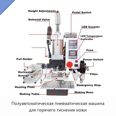 Полуавтоматическая пневматическая машина для горячего тиснения кожи