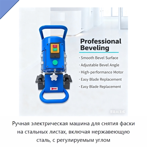 Ручная электрическая машина для снятия фаски на стальных листах, включая нержавеющую сталь, с регулируемым углом