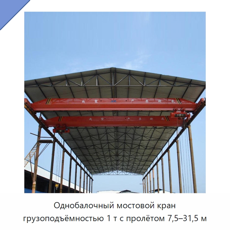 Однобалочный мостовой кран грузоподъёмностью 1 т с пролётом 7,5–31,5 м — Краны
