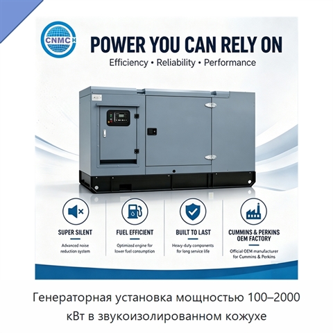 Генераторная установка мощностью 100–2000 кВт в звукоизолированном кожухе