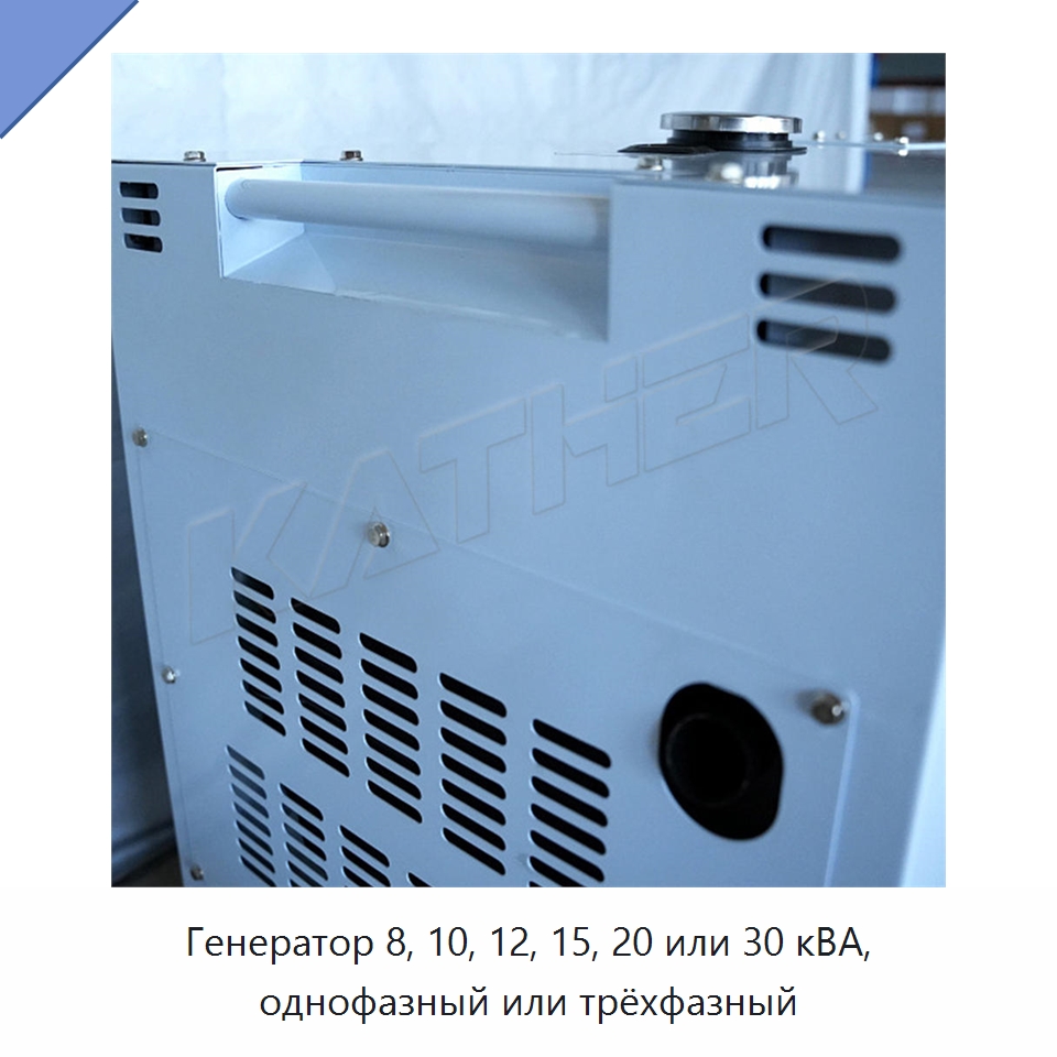 Генератор 8, 10, 12, 15, 20 или 30 кВА, однофазный или трёхфазный