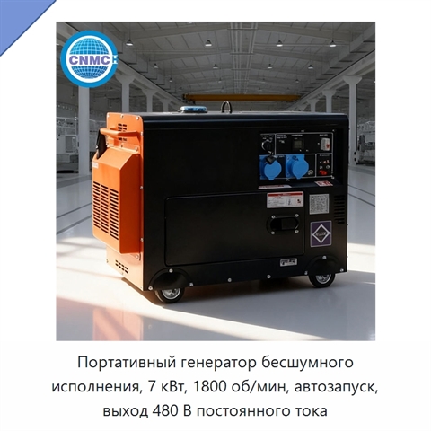 Портативный генератор бесшумного исполнения, 7 кВт, 1800 об/мин, автозапуск, выход 480 В постоянного тока