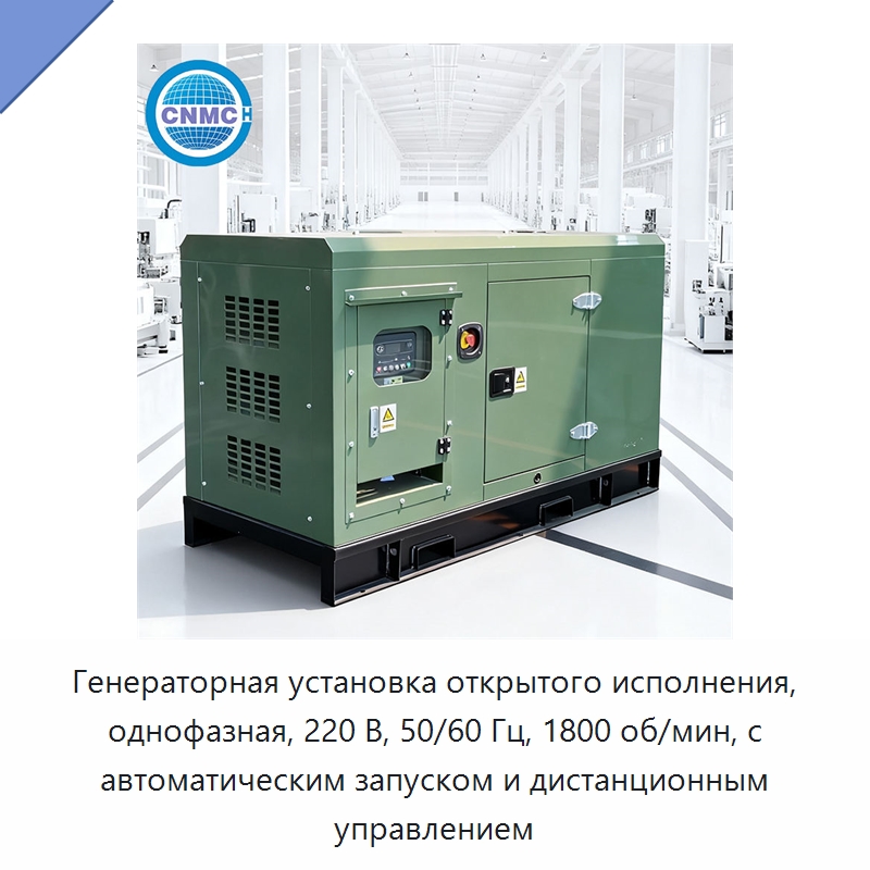 Генераторная установка открытого исполнения, однофазная, 220 В, 50/60 Гц, 1800 об/мин, с автоматическим запуском и дистанционным управлением