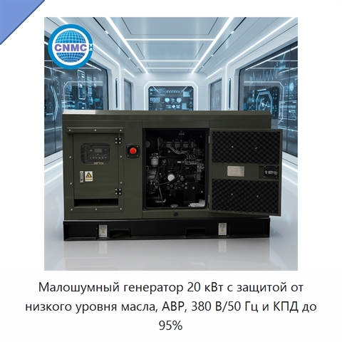 Малошумный генератор 20 кВт с защитой от низкого уровня масла, АВР, 380 В/50 Гц и КПД до 95%