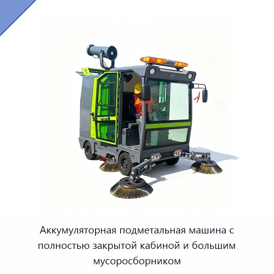Аккумуляторная подметальная машина с полностью закрытой кабиной и большим мусоросборником — Коммунальная техника