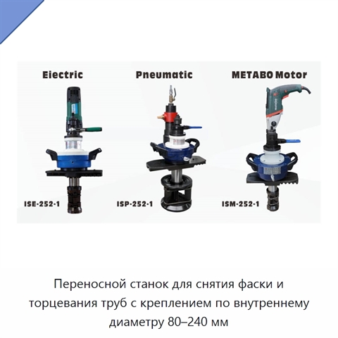 Переносной станок для снятия фаски и торцевания труб с креплением по внутреннему диаметру 80–240 мм