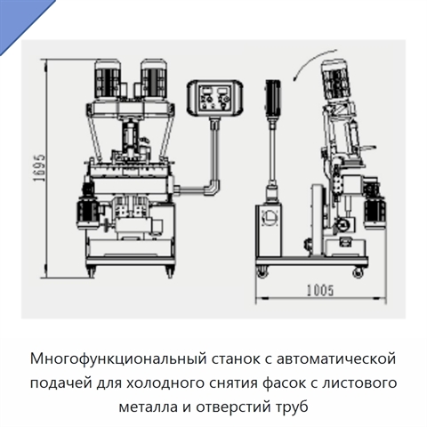 Многофункциональный станок с автоматической подачей для холодного снятия фасок с листового металла и отверстий труб