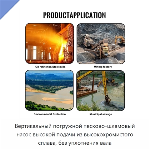 Вертикальный погружной песково-шламовый насос высокой подачи из высокохромистого сплава, без уплотнения вала
