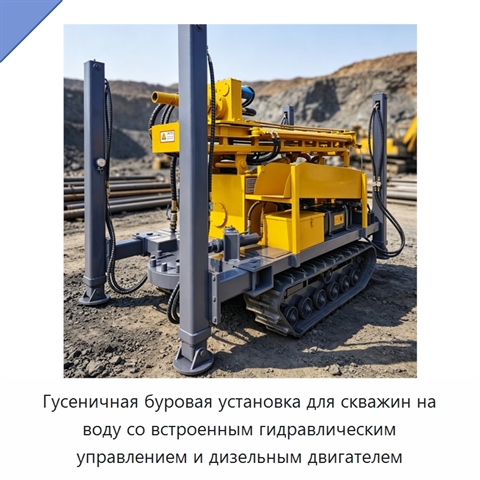 Гусеничная буровая установка для скважин на воду со встроенным гидравлическим управлением и дизельным двигателем
