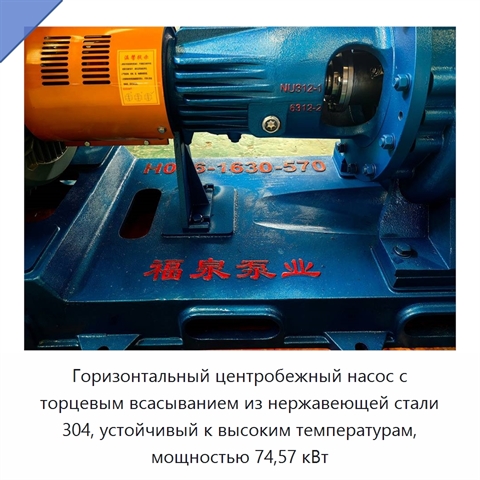 Горизонтальный центробежный насос с торцевым всасыванием из нержавеющей стали 304, устойчивый к высоким температурам, мощностью 74,57 кВт