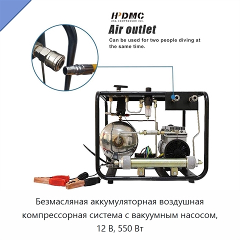 Безмасляная аккумуляторная воздушная компрессорная система с вакуумным насосом, 12 В, 550 Вт