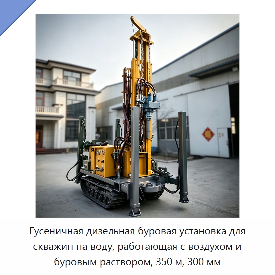Гусеничная дизельная буровая установка для скважин на воду, работающая с воздухом и буровым раствором, 350 м, 300 мм — Горнодобывающее оборудование