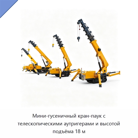 Мини-гусеничный кран-паук с телескопическими аутригерами и высотой подъёма 18 м