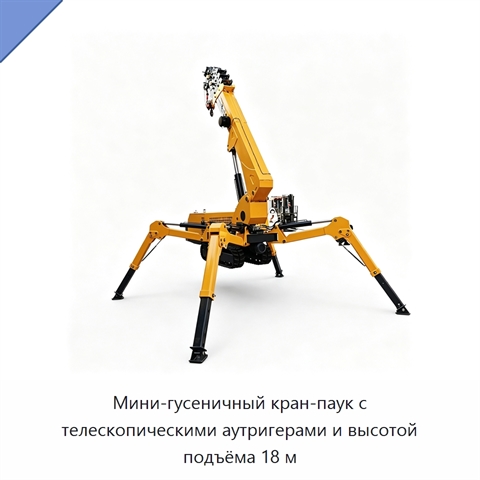 Мини-гусеничный кран-паук с телескопическими аутригерами и высотой подъёма 18 м