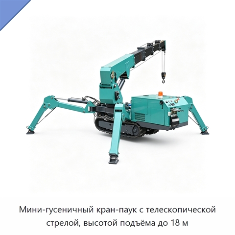 Мини-гусеничный кран-паук с телескопической стрелой, высотой подъёма до 18 м