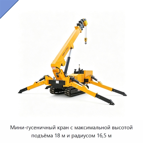 Мини-гусеничный кран с максимальной высотой подъёма 18 м и радиусом 16,5 м