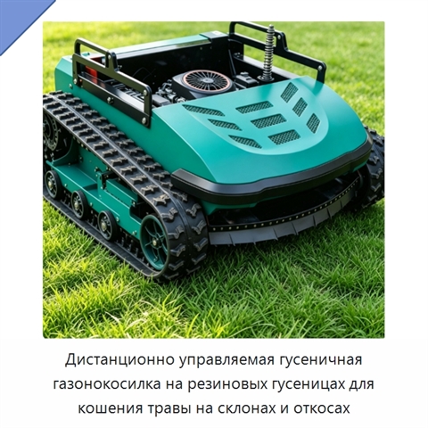 Дистанционно управляемая гусеничная газонокосилка на резиновых гусеницах для кошения травы на склонах и откосах