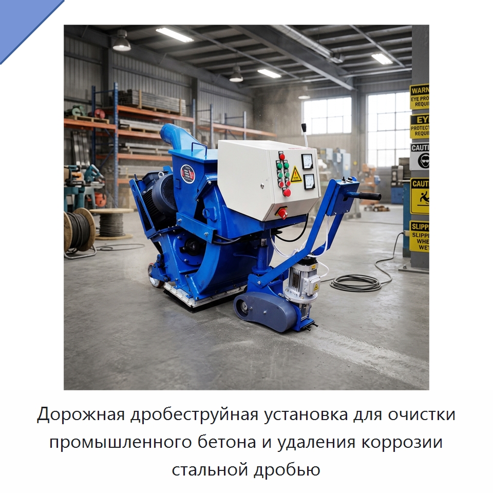 Дорожная дробеструйная установка для очистки промышленного бетона и удаления коррозии стальной дробью — Абразивоструйное оборудование