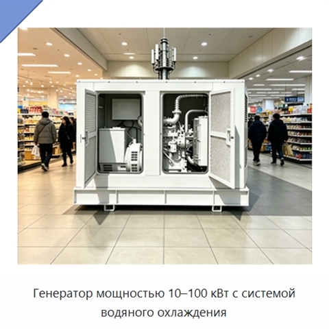 Генератор мощностью 10–100 кВт с системой водяного охлаждения