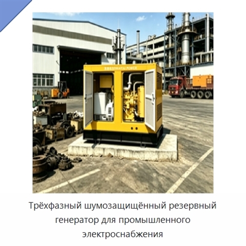 Трёхфазный шумозащищённый резервный генератор для промышленного электроснабжения