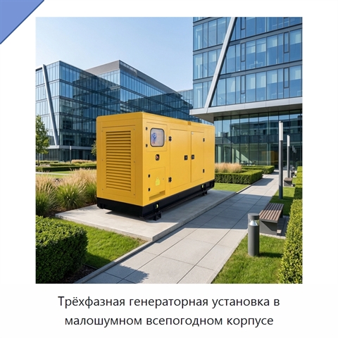 Трёхфазная генераторная установка в малошумном всепогодном корпусе