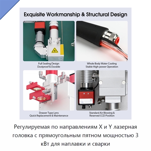 Регулируемая по направлениям X и Y лазерная головка с прямоугольным пятном мощностью 3 кВт для наплавки и сварки