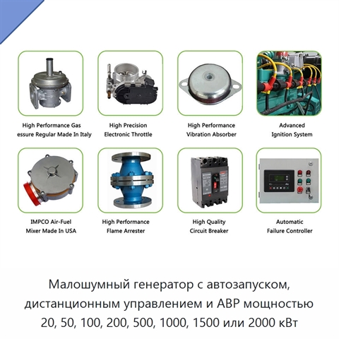 Малошумный генератор с автозапуском, дистанционным управлением и АВР мощностью 20, 50, 100, 200, 500, 1000, 1500 или 2000 кВт