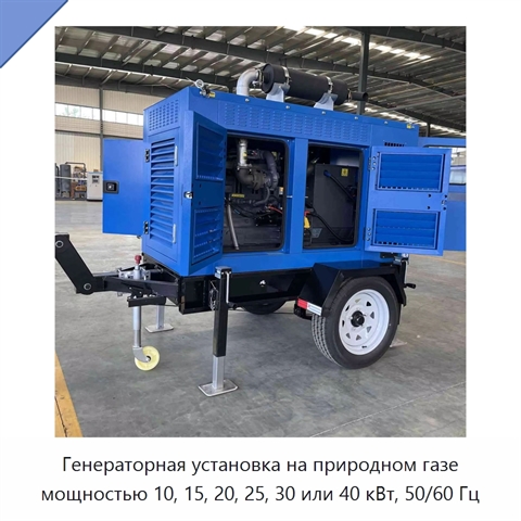 Генераторная установка на природном газе мощностью 10, 15, 20, 25, 30 или 40 кВт, 50/60 Гц