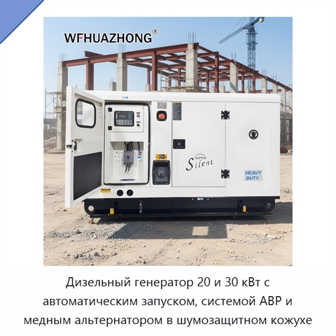 Дизельный генератор 20 и 30 кВт с автоматическим запуском, системой АВР и медным альтернатором в шумозащитном кожухе