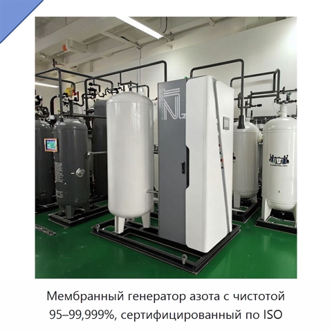Мембранный генератор азота с чистотой 95–99,999%, сертифицированный по ISO