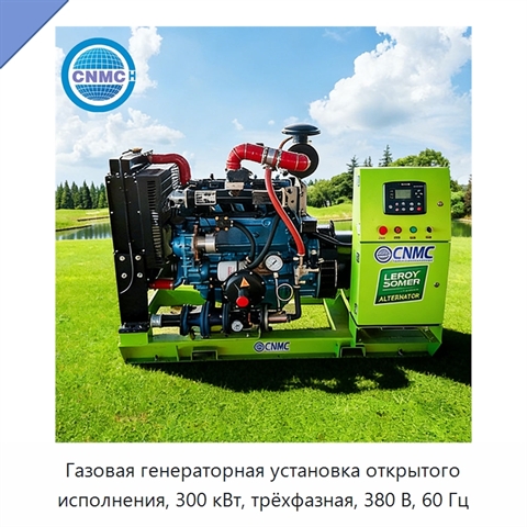 Газовая генераторная установка открытого исполнения, 300 кВт, трёхфазная, 380 В, 60 Гц
