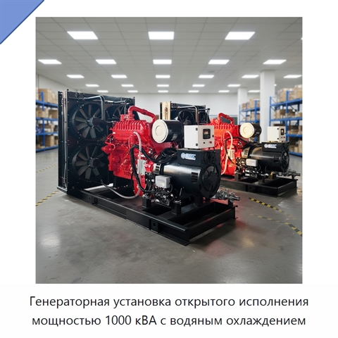 Генераторная установка открытого исполнения мощностью 1000 кВА с водяным охлаждением