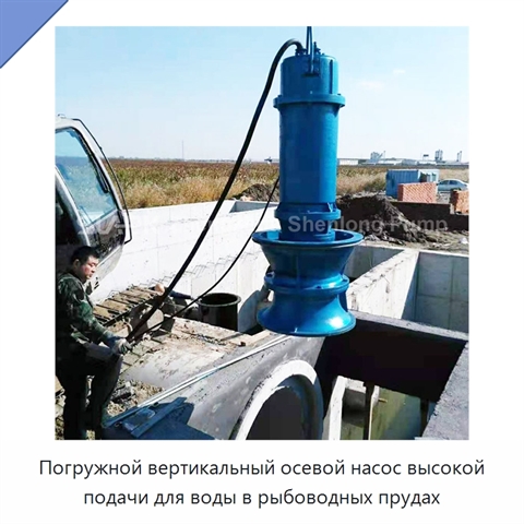Погружной вертикальный осевой насос высокой подачи для воды в рыбоводных прудах