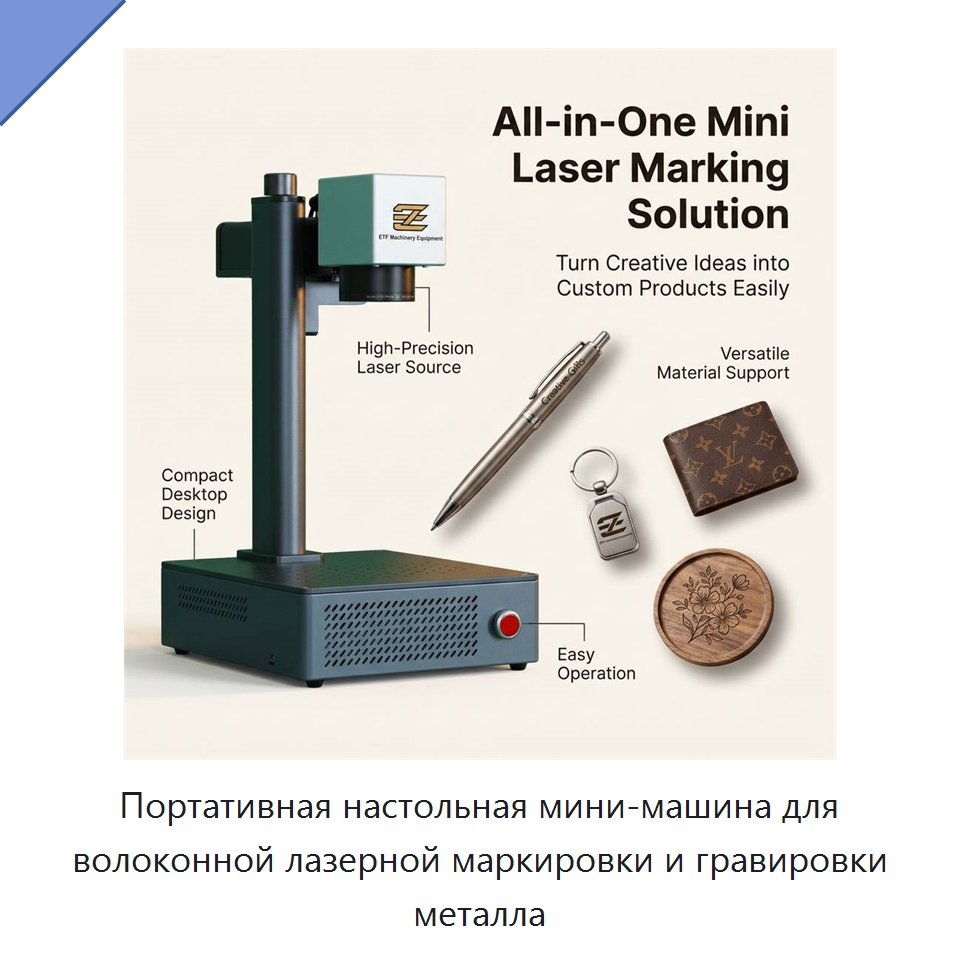 Портативная настольная мини-машина для волоконной лазерной маркировки и гравировки металла — Лазерные гравировальные станки