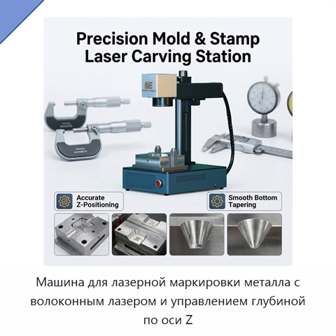Машина для лазерной маркировки металла с волоконным лазером и управлением глубиной по оси Z
