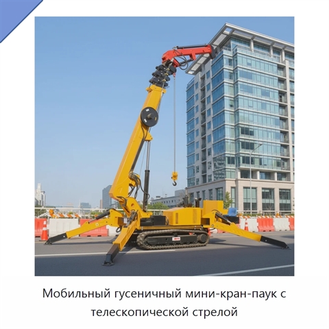 Мобильный гусеничный мини-кран-паук с телескопической стрелой