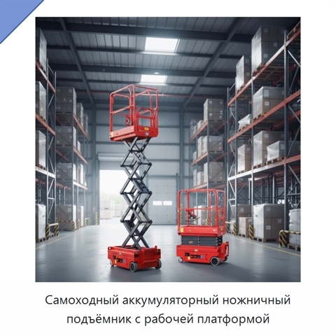 Самоходный аккумуляторный ножничный подъёмник с рабочей платформой
