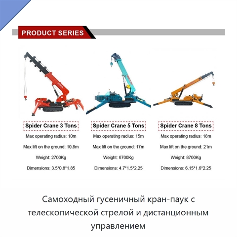 Самоходный гусеничный кран-паук с телескопической стрелой и дистанционным управлением