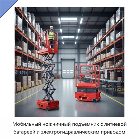 Мобильный ножничный подъёмник с литиевой батареей и электрогидравлическим приводом