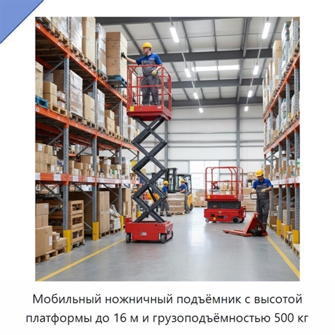 Мобильный ножничный подъёмник с высотой платформы до 16 м и грузоподъёмностью 500 кг