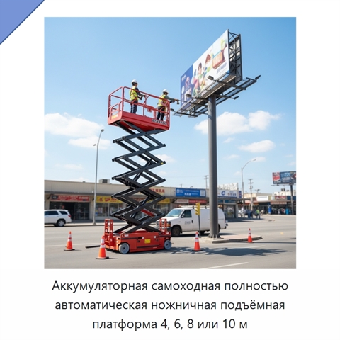 Аккумуляторная самоходная полностью автоматическая ножничная подъёмная платформа 4, 6, 8 или 10 м