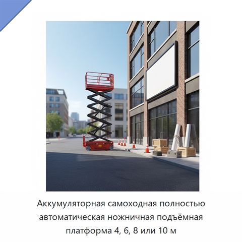 Аккумуляторная самоходная полностью автоматическая ножничная подъёмная платформа 4, 6, 8 или 10 м