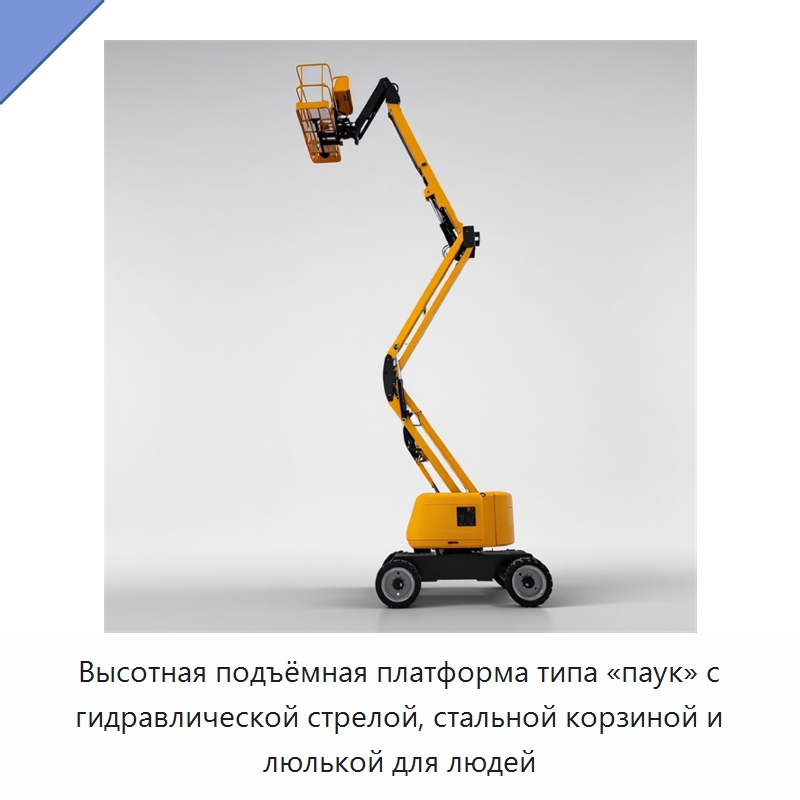 Высотная подъёмная платформа типа «паук» с гидравлической стрелой, стальной корзиной и люлькой для людей