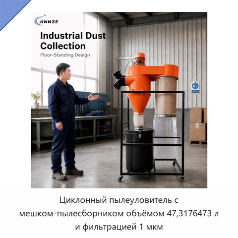 Циклонный пылеуловитель с мешком-пылесборником объёмом 47,3176473 л и фильтрацией 1 мкм
