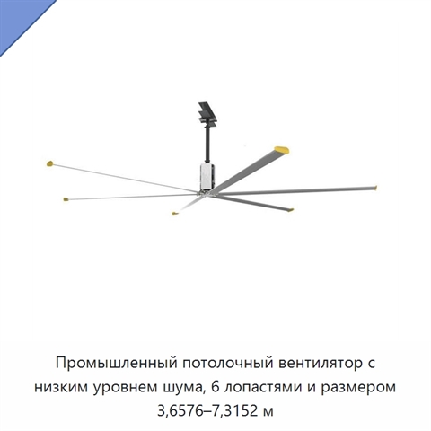 Промышленный потолочный вентилятор с низким уровнем шума, 6 лопастями и размером 3,6576–7,3152 м
