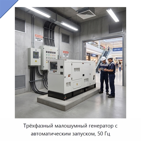 Трёхфазный малошумный генератор с автоматическим запуском, 50 Гц